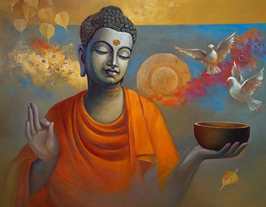 Buddha met duiven